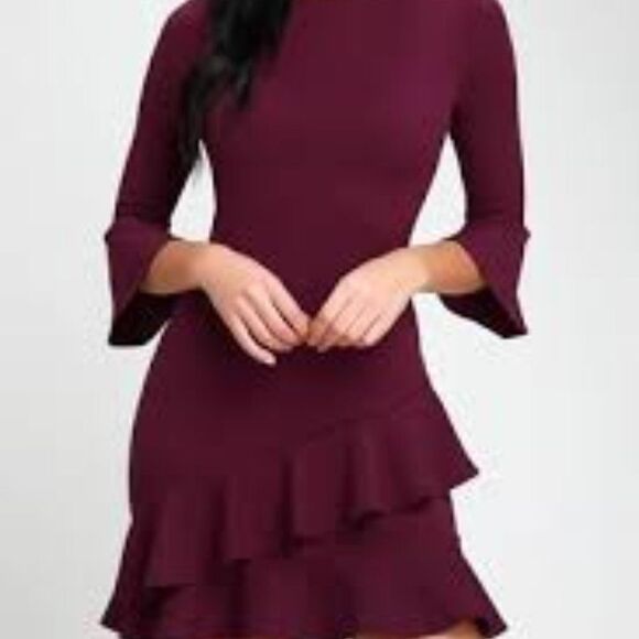 Lulu's Sensational Statement Plum Purple Ruffled Bodycon Dress Size MED NWT - Picture 1 of 8